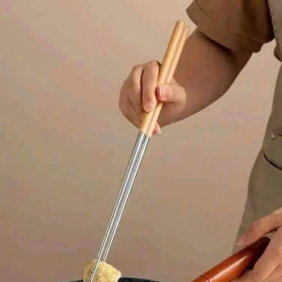 Đũa Inox Dài Nấu Ăn Cán Cầm Gỗ Thông Lõi Inox 304 Chống Han Gỉ Dài 38.5cm-  Đũa Xào Nấu Inox - Hàng Chính Hãng MINIIN