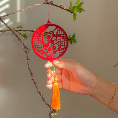 Set 6 dây treo Tết Thư pháp handmade màu đỏ COMBO T6D trang trí mai đào