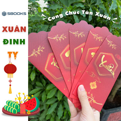 Combo 5 Cái Bao Lì Xì Thiết Kế Chữ Xuân, Lộc, Thọ, Phúc, Xuân Như Ý - Tết 2025 Giấy Cứng C150 Siêu Dày Dặn - SBOOKS