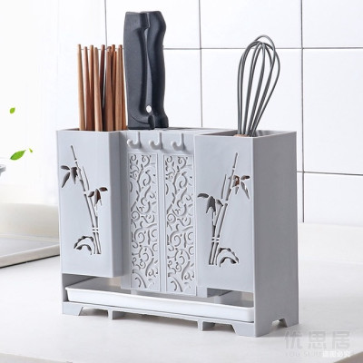 Kệ Cắm Dao ,Kéo, Đũa Muỗng Có Khay Hứng Nước Có Thể Dán Tường Hoặc Để Bàn - Hàng Chính Hãng