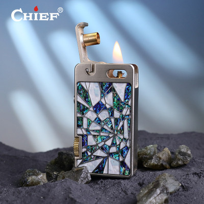 Hột Quẹt Bật Lửa Xăng Đá Chief CF721-BG Mở Nắp Đánh Lửa Tự Động Khảm Xà Cừ Độc Đáo Lạ Mắt