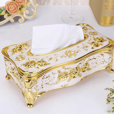 Hộp đựng khăn giấy đính hạt sang trọng (màu vàng)