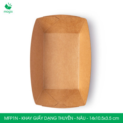 MFP1N - 14x10.5x3.5 cm - 25 khay giấy dáng thuyền đựng thức ăn, khay giấy đựng món tráng miệng