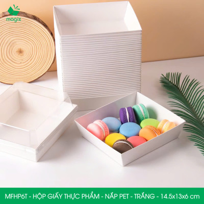 MFHP6T - 14.5x13x6 cm - 100 hộp giấy nắp PET trắng đựng thực phẩm, thức ăn mang đi