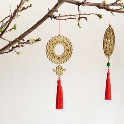 Bộ 5 dây treo VÒNG ĐẠI CÁT nhũ vàng gỗ khắc CNC trang trí Tết, treo mai đào lan.