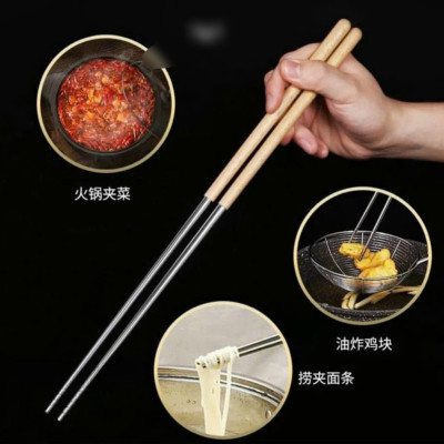 Đũa Inox Dài Nấu Ăn Cán Cầm Gỗ Thông Lõi Inox 304 Chống Han Gỉ Dài 38.5cm-  Đũa Xào Nấu Inox - Hàng Chính Hãng MINIIN