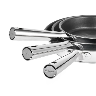 Chảo SUIT STS LocknLock  - hệ thống khóa dầu - Thép không gỉ - Thiết kế móc treo - Dùng bếp từ - Màu tự nhiên