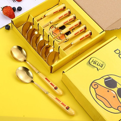 Hộp 6 Muỗng Thép Không Gỉ Hình Vịt Vàng Nhỏ - Hành Loại 1 - MINIIN