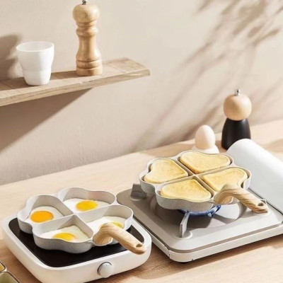  Chảo đá tình yêu chia 4 ngăn chống dính -chảo đá chiên trứng cán gỗ dùng cho bếp từ,ga,hồng ngoại - HÀNG CHÍNH HÃNG MINIIN