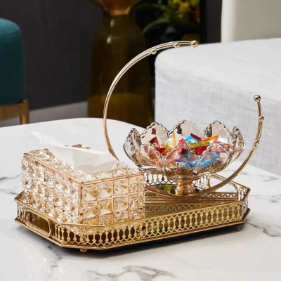 Đĩa Đựng Bánh Kẹo Hoa Quả Vầng Trăng Bằng Thủy Tinh Khung Mạ Vàng Sang Trọng Hàng Loại 1- Hàng Chính Hãng MINIIN