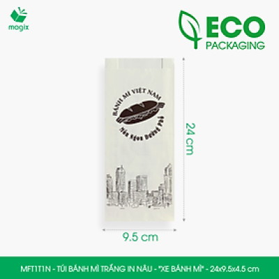 MFT1T1N - 24x9.5x4.5 cm - 200 Túi bánh mì Trắng, in sẵn họa tiết XE BÁNH MÌ - Bao bánh mì Túi giấy thực phẩm an toàn