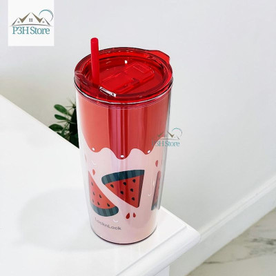 Ly nhựa 2 lớp Lock&Lock Cold Cup 360ml/600ml kèm ống nắp trượt đóng mở HAP523IVY 524RED HAP525IVY