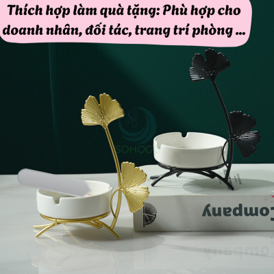 Gạt Tàn Hình Hươu Nghệ Thuật Cao Cấp- Gạt Tàn Trang Trí Kiểu Dáng Hươu Vàng- Gạt Tàn Sứ Hươu Vàng Phong Cách Bắc Âu- Gạt Tàn Sứ Kèm Giá Đỡ Hươu Kim Loại