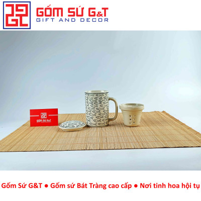Cốc lọc trà vẽ cá đàn Gốm Sứ G&T