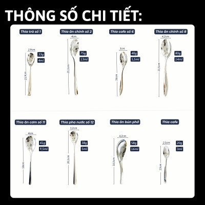 Bộ 6 thìa muỗng inox 304 DandiHome 2020 cao cấp, sang trọng, tinh tế