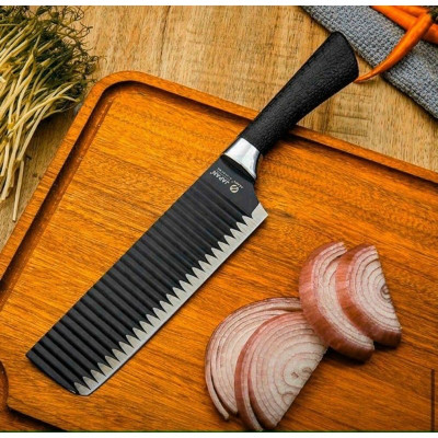 Dao đen mũi vuông ,chống  dính lưỡi dao thép không rỉ ,dao bếp thiết kế gợn sóng  , sắc bén ,cán dao bọc cao su chắc chắn chống trơn trượt thiết kế phù hợp với tay cầm 