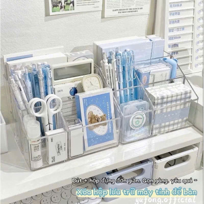 Ống Cắm Bút Trong Suốt 5 Ngăn Đựng Bút Cọ Trang Điểm Decor Bàn Học - Tiện Lợi, Sang Trọng - HÀNG CHÍNH HÃNG MINIIN