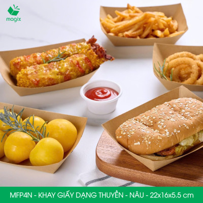 MFP4N - 22x16x5.5 cm - 100 khay giấy dáng thuyền đựng thức ăn, khay giấy đựng món tráng miệng