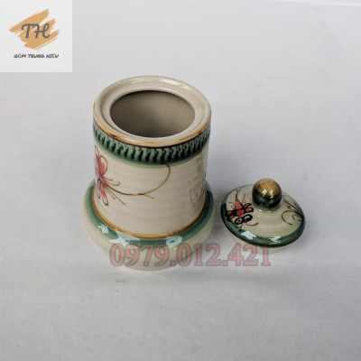 Bộ ấm chén Bát Tràng men bóng vẽ Chuồn khoai đủ phụ kiện