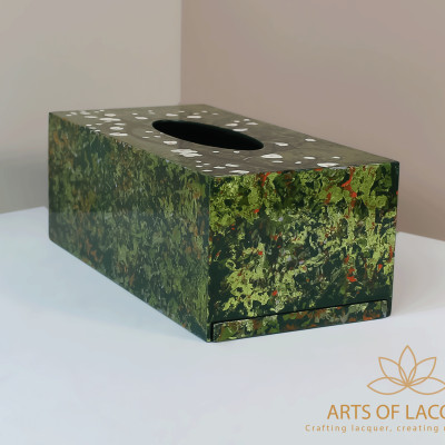 Hộp Đựng Khăn Giấy Sơn Mài Cao Cấp - Họa Tiết Hoa Trắng