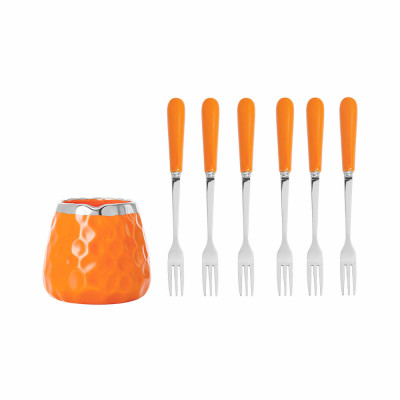 Bộ lọ sứ kèm 6 nĩa inox 304 màu cam Elmich EL0209, Hàng chính hãng, thiết kế sang trọng - JoyMall