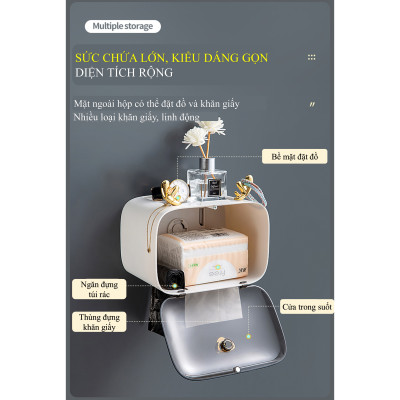 Hộp đựng khăn giấy, hộp khăn giấy, nhựa PP hoạ tiết sừng nai dễ thương, màu trắng sang trọng 