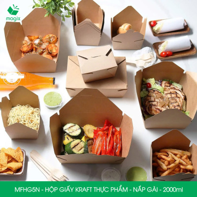 MFHG5N - 2000ml - 25 hộp giấy kraft đựng thực phẩm, hộp giấy nắp gài đựng thức ăn mang đi