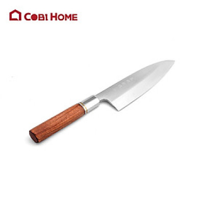 Dao Deba tay cầm gỗ 34cm - Thép không gỉ, cứng cáp, sắc bén - Chuyên thái thịt, phi lê cá - Cobihome