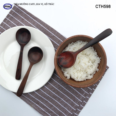 Thìa Gỗ Trắc Cẩm Đầu Tròn Cán Thẳng Để Khuấy Đồ Uống Xúc Gia Vị - CTH598