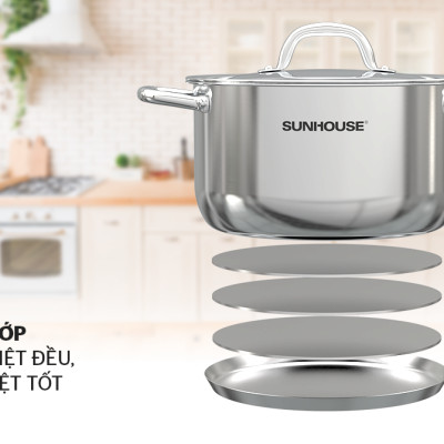 Bộ nồi chảo inox 5 món 5 đáy SUNHOUSE SHG995-2022 bếp từ chất liệu inox cao cấp an toàn sức khỏe