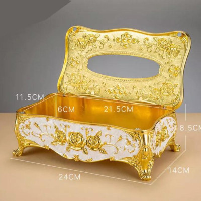 Hộp đựng khăn giấy màu vàng đính hạt sang trọng, phong cách hoàng gia - hàng chính hãng