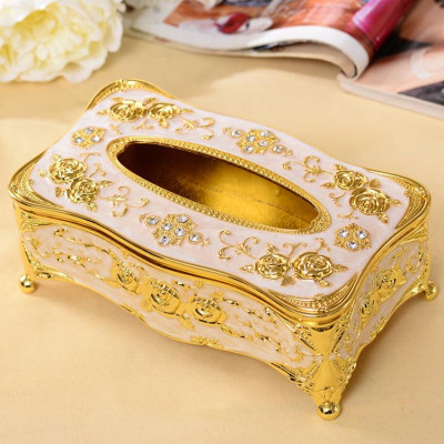 Hộp đựng khăn giấy màu vàng đính hạt sang trọng, phong cách hoàng gia - hàng chính hãng