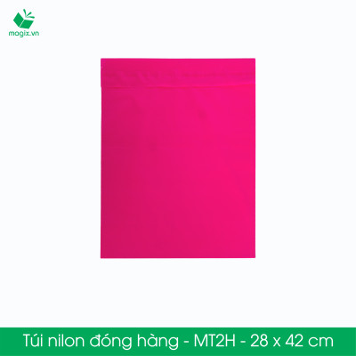 MT2H - 28x42 cm - Túi nilon gói hàng - 100 túi niêm phong đóng hàng màu hồng