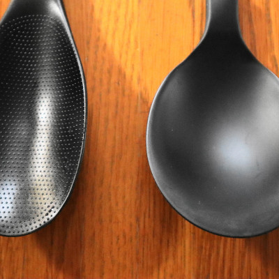 Combo 01 Muôi múc canh đầu silicone Echo Metal 25.5cm + 01 Muôi cơm kháng khuẩn cán dài Echo Metal 25cm màu đen - Nội địa Nhật Bản