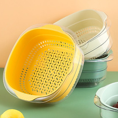 Rổ đựng đồ kèm chậu thau rửa rau củ đựng hoa quả trái cây 2 lớp siêu cứng siêu bền