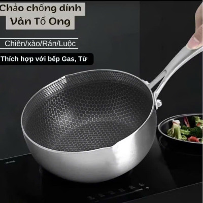 Chảo Quánh Sâu Lòng Tổ Ong 18cm Cao Cấp Chống Dính 5 Lớp Inox 316 Dùng Bếp Từ, Bếp Ga, Bếp Điện - HÀNG CHÍNH HÃNG MINIIN