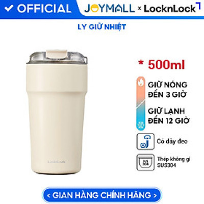 Ly giữ nhiệt 500ml LocknLock màu ngà LHC4357IVY Metro Cafe Tumbler, Hàng chính hãng, Thép 304 không gỉ, có dây đeo tay - JoyMall