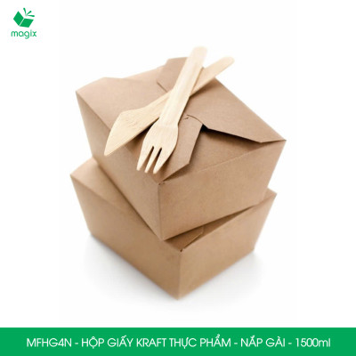 MFHG4N - 1500ml - 50 hộp giấy kraft đựng thực phẩm, hộp giấy nắp gài đựng thức ăn mang đi
