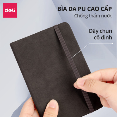 Sổ Tay Bìa Da Kẻ Ngang Mini A6 Chống Nước, Cao Cấp Deli - 192 Trang 80gsm - Ghi Chép, Takenote, Làm Quà Tặng Nhật Kí