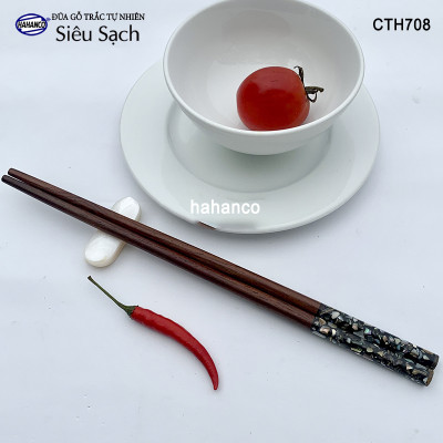 Đũa gỗ Trắc đầu khảm ốc bào ngư Úc (10 đôi/hộp) CTH708 - đũa sạch, không chất tẩy rửa độc hại - Sang trọng trên bàn ăn