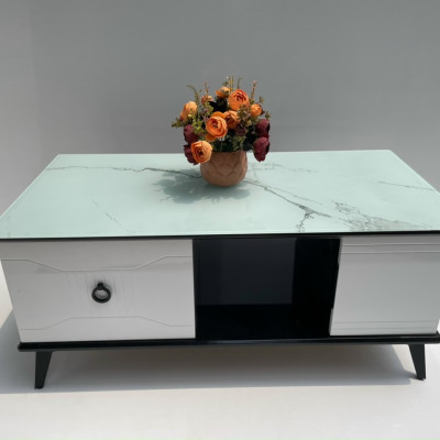 Bàn trà mặt kính vân xanh mẫu mới 2023 Tundo KT50x100x45cm