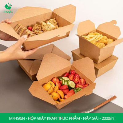 MFHG5N - 2000ml - 25 hộp giấy kraft đựng thực phẩm, hộp giấy nắp gài đựng thức ăn mang đi