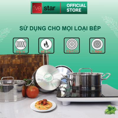 Bộ nồi quánh 3 đáy inox 430 Fivestar Standard bếp từ nắp inox (1 quánh 16cm x 1 nồi 18cm x 1 nồi 20cm ) , tặng 5 muỗng