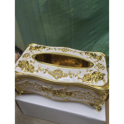 Hộp đựng khăn giấy màu vàng đính hạt sang trọng, phong cách hoàng gia - hàng chính hãng