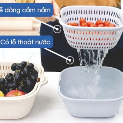 SET 3 BỘ THAU CHẬU RỔ NHỰA VIỆT NHẬT GỒM 3 RỔ 3 THAU CHẬU ( tặng móc dán inox to )