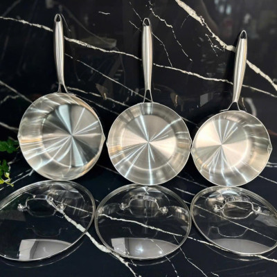 Chảo inox 5 lớp nano nhiệt Seka chống dính tự nhiên có nắp kính cao cấp size 22-24-26cm
