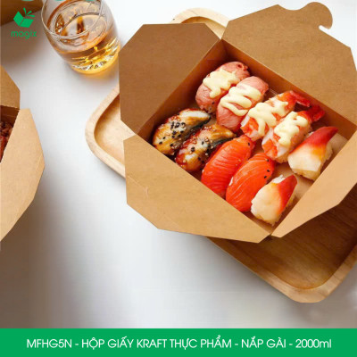 MFHG5N - 2000ml - 25 hộp giấy kraft đựng thực phẩm, hộp giấy nắp gài đựng thức ăn mang đi