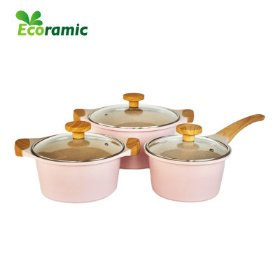 Bộ 3 Nồi Chống Dính Vân Đá Đáy Từ Ecoramic New Sline – Hợp Kim Nhôm Đúc, Phủ Nano Ceramic 6 Lớp – Dùng Mọi Loại Bếp (18–20–24cm)