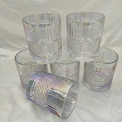 Bộ 6 cố thủy tinh uống nước vân kim cương hạt vân hạt màu ánh trai