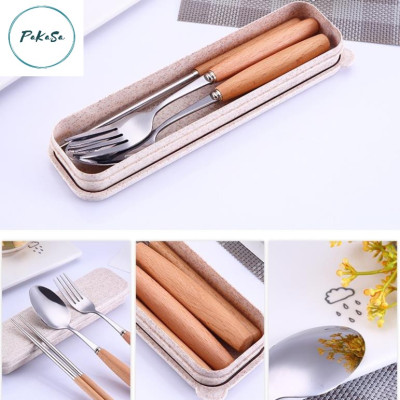 Bộ thìa đũa-muỗng đũa inox có hộp đựng bằng nhựa lúa mạch cao cấp- Hàng chính hãng PAKASA